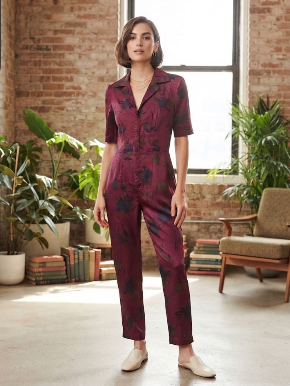 Vintage HANDMADE Silk Floral Pantsuit Jumpsuit Pants SZ 6